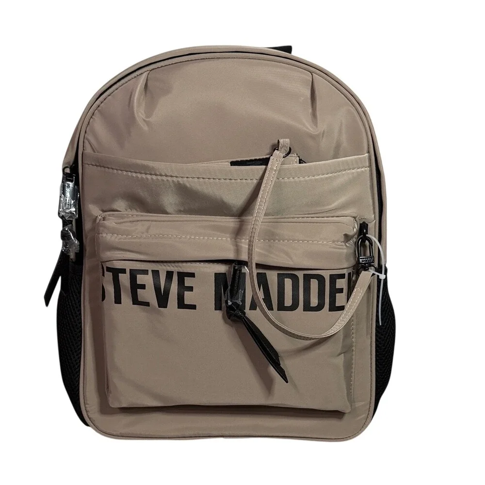 Steve Madden Taupe Nylon Logo Backpack with Detachable‎ Pouch NWT